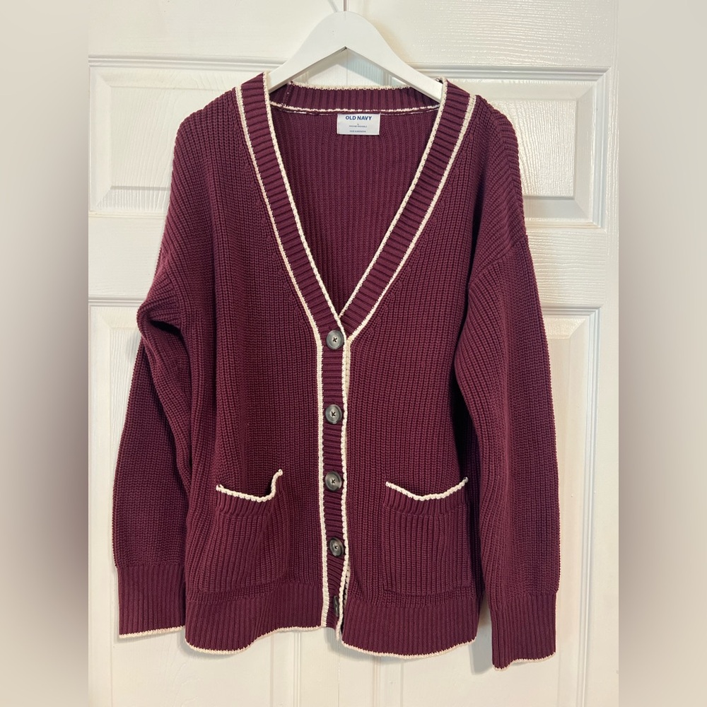 Old Navy Burgundy Cardigan with Cream Trim NWOT